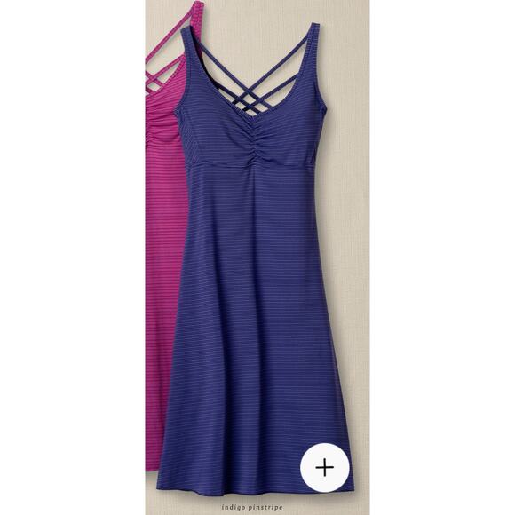 Prana Rebecca Striped Dress Blue Size M Empire Waist Bra Support Back Strap - Picture 3 of 7